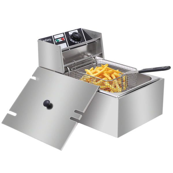 ZOKOP EH81 2500W 220-240V 6.3QT/6L Stainless Steel Single Cylinder Electric Fryer UK Plug