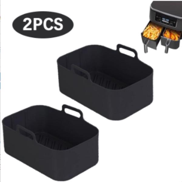 2Pcs Air Fryer Silicone Pot Rectangle Baking Tray Basket Liners Insert Dish UK