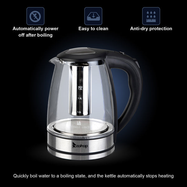 HD-1861-A 220V 2000W 1.8L Electric Glass Kettle UK Plug