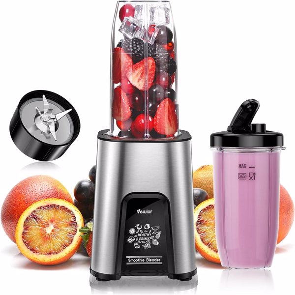 VEWIOR 1000W Smoothie Blender for Shakes and Smoothies, 6 Pieces Personal Blender for Kitchen, 2*23oz+10oz Blender Cups with To-Go Lids for Fruit Vegetables, Beans, Nuts, Spices (available in US)