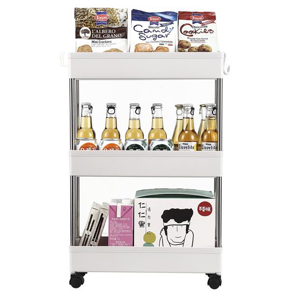 3-Layer Ultra-thin, Mobile Multi-Functional Slim Storage Cart,Suitable for Kitchen, Bathroom, Laundry Room Narrow Place, Plastic and Stainless Steel, White